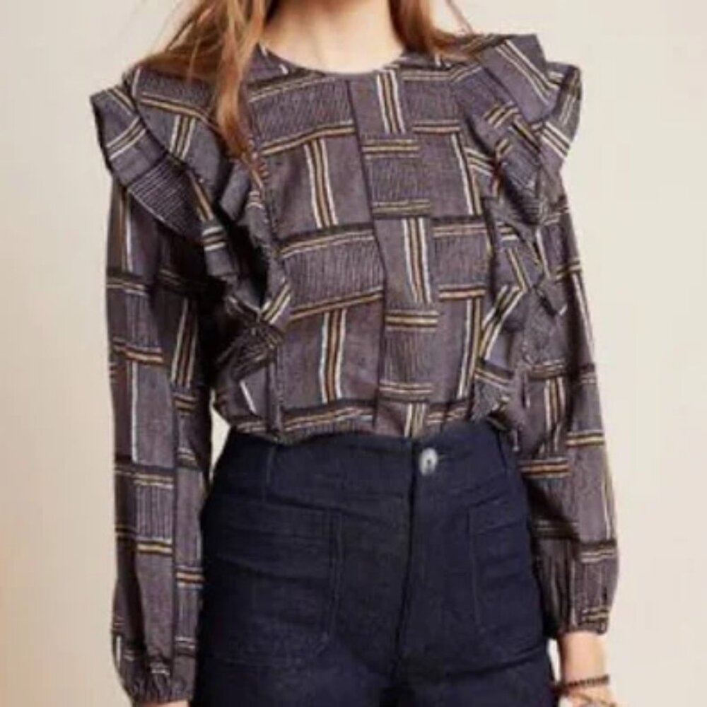 Anthropologie x Dolan 'Nala' Cotton-Rayon Ruffle Blouse Size Medium